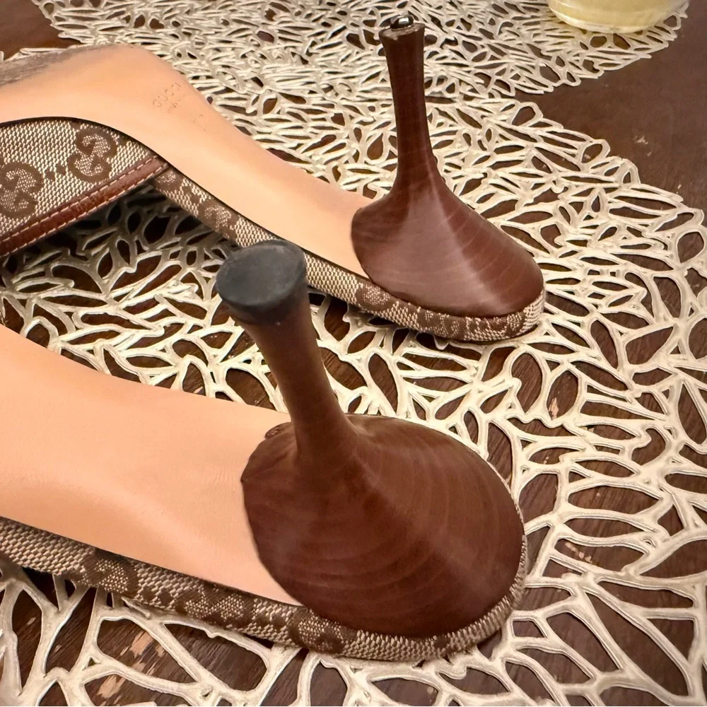 Vintage Gucci Brown Bamboo Logo Mules - Picture 8 of 15